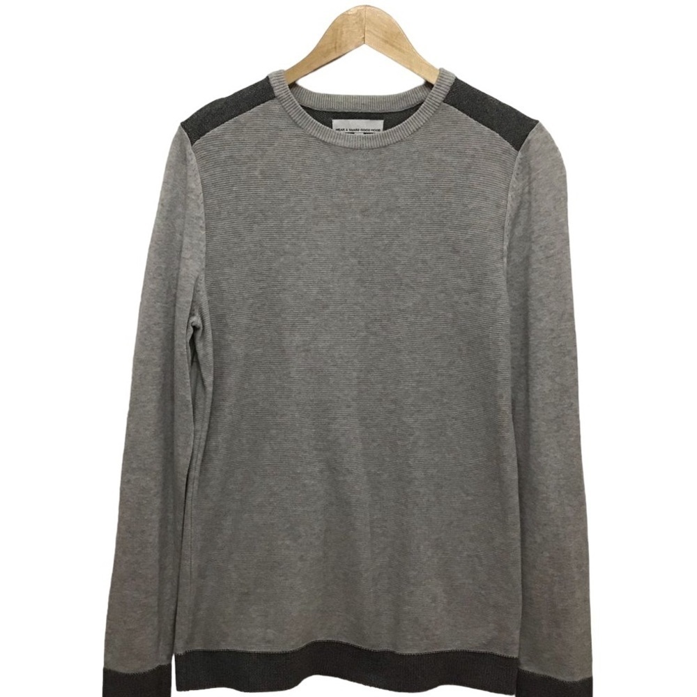 JULES France Grey 100% Cotton Knit Sweater | Men’s Long Sleeve Shirt Large round